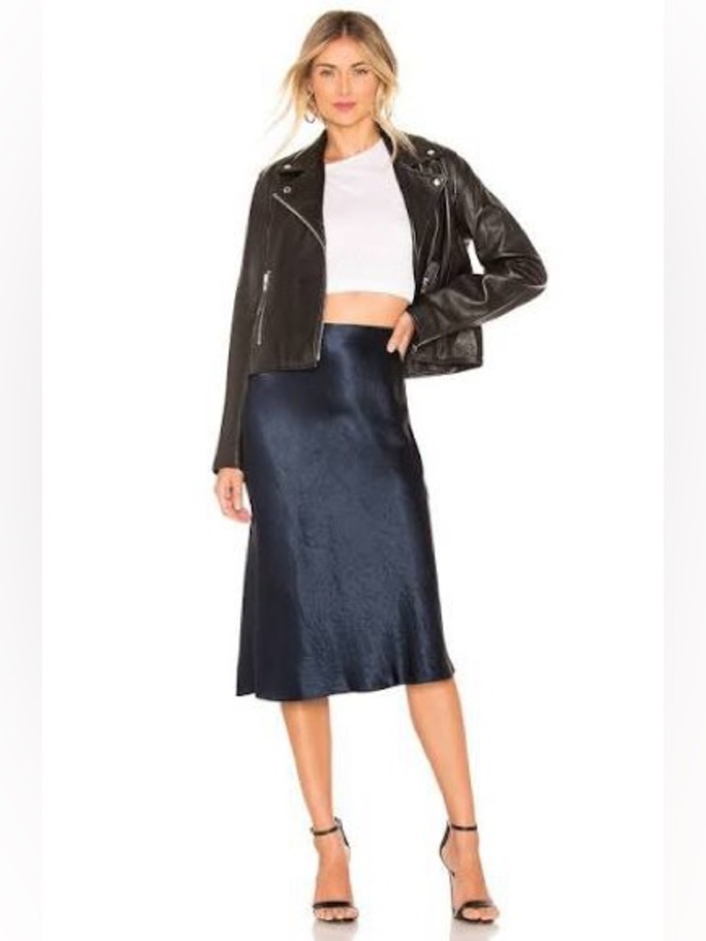 VINCE x REVOLVE womens satin Slip midi Skirt in Coastal Blue size large